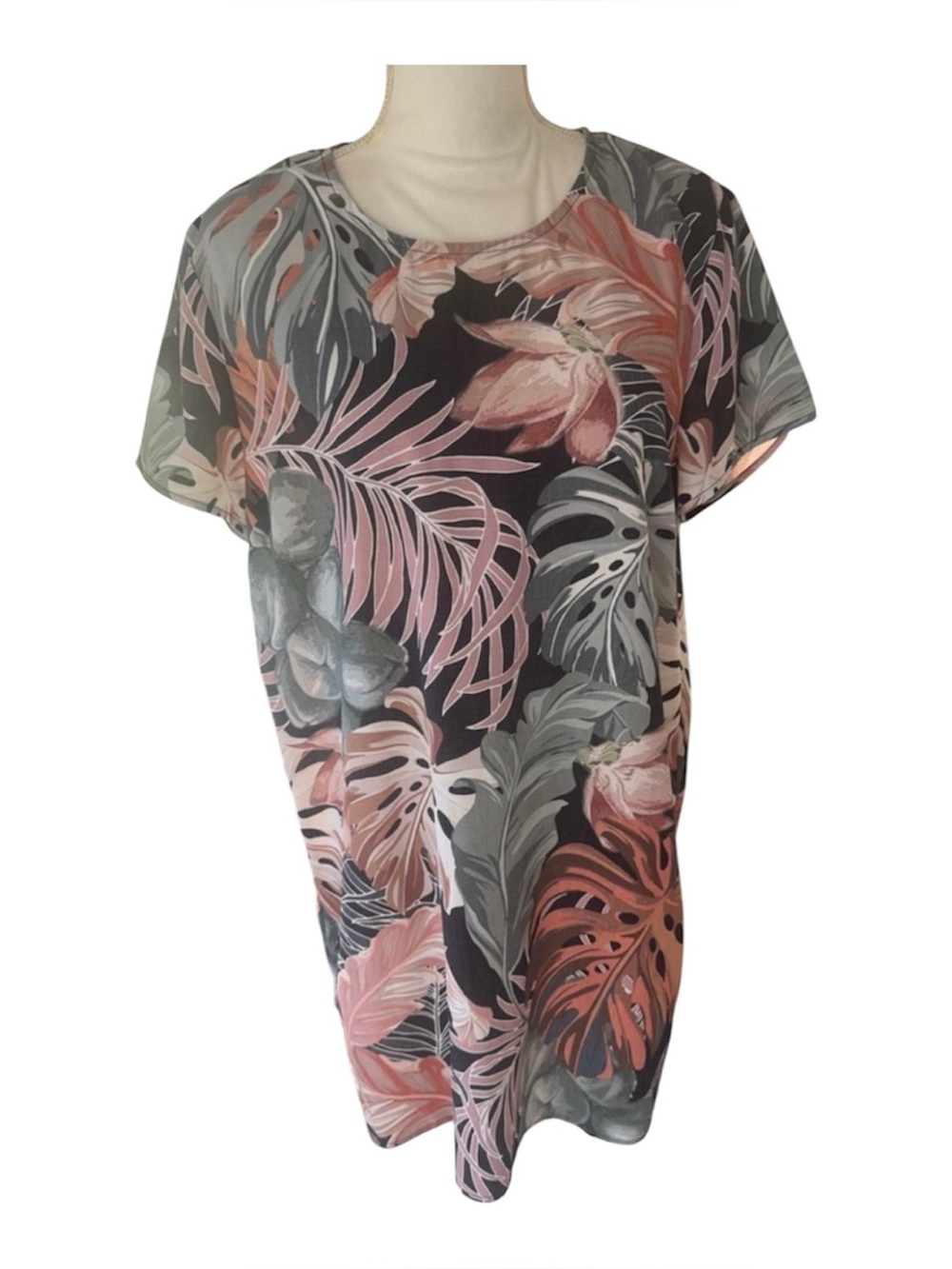 Mink Pink summer shift dress floral tropical Palms artsy womens